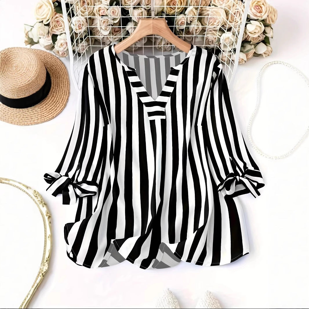Three-Quarter-Sleeve Shirt - Striped