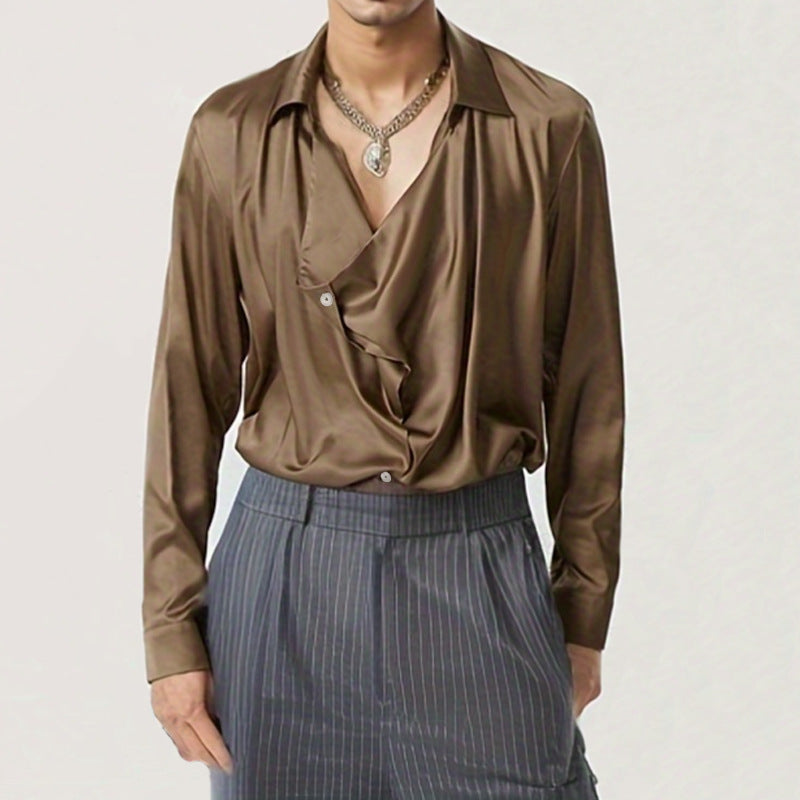 Men's Loose-Fit Shirt with Mandarin Collar