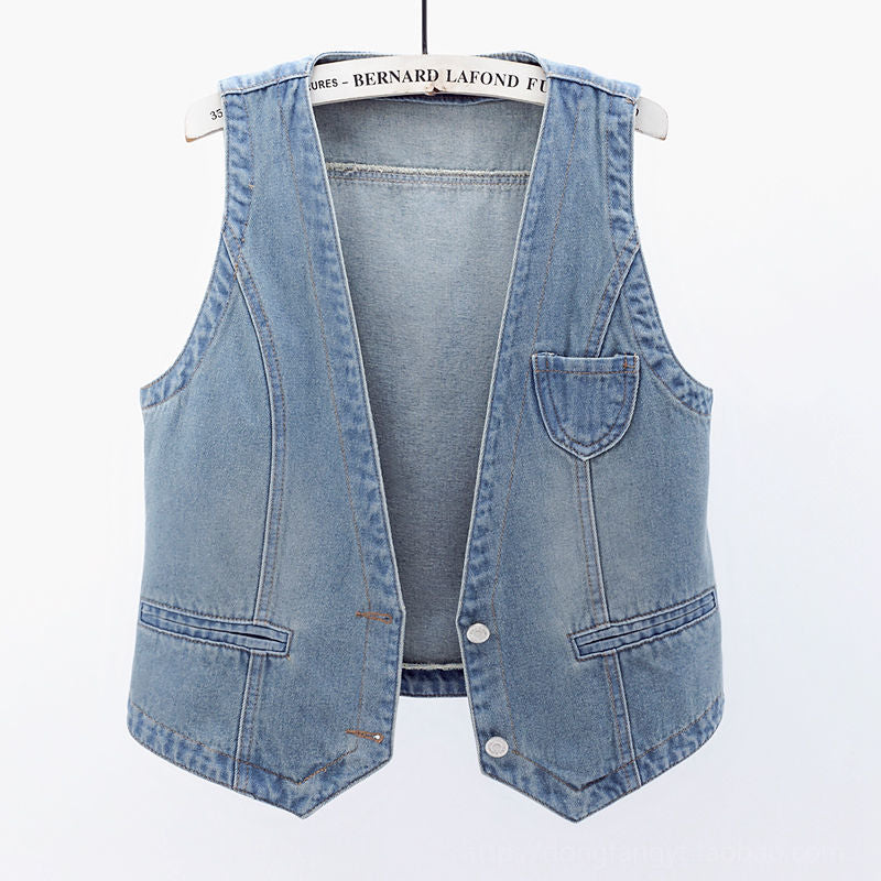 Womens Retro Plus-Size Denim Vest