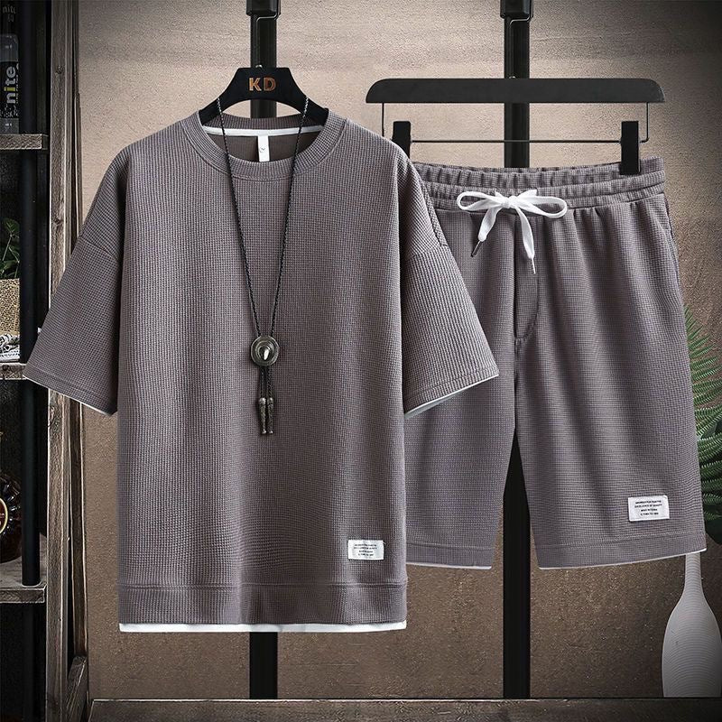 Two-Piece Set with Waffle-Weave Viscose T-Shirt