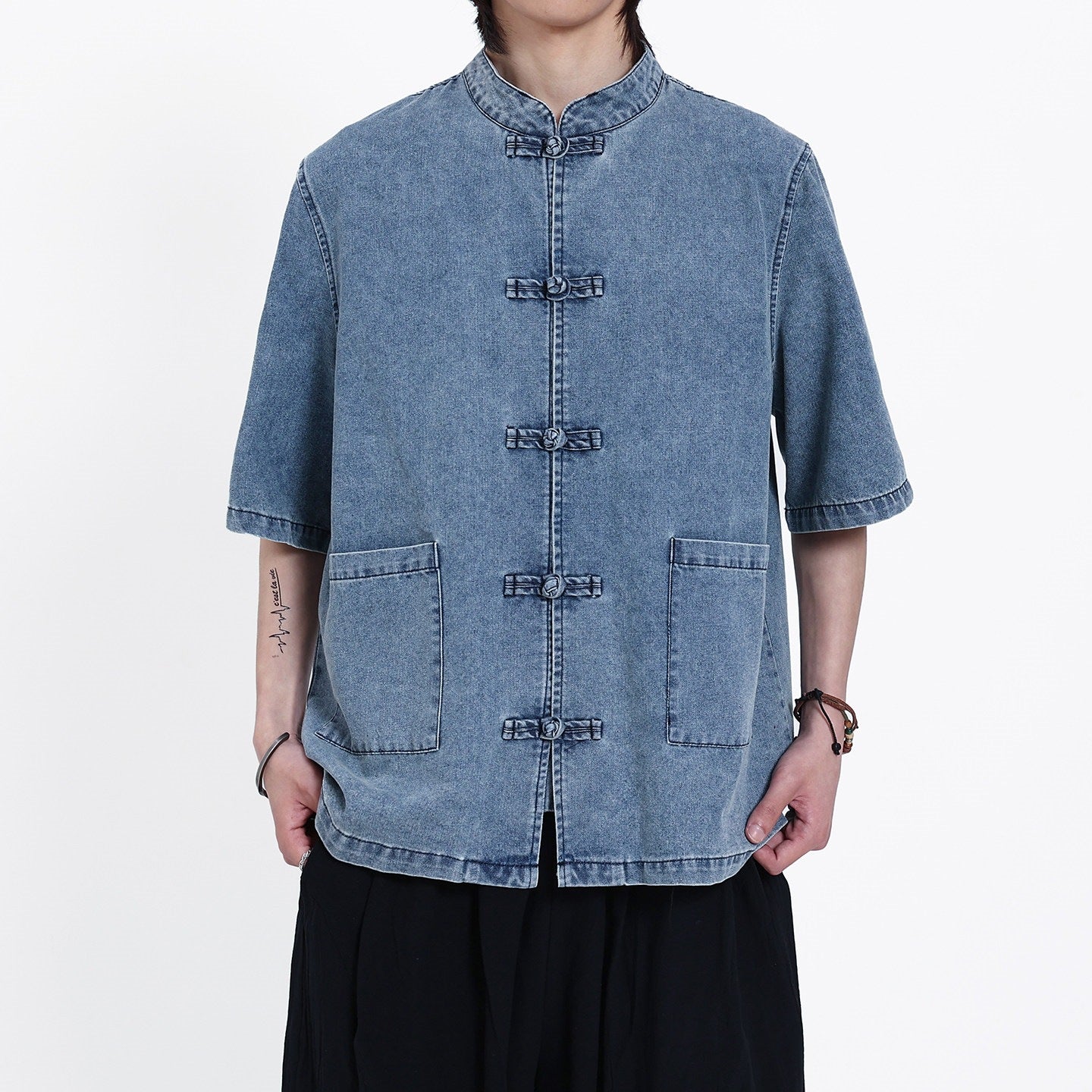Hanfu Tang Suit Shirt with Pre-Washed Finish
