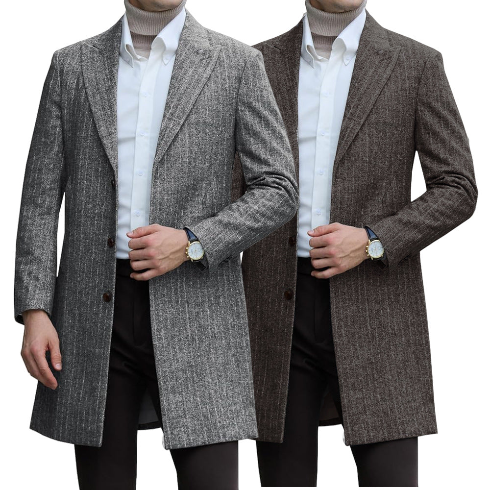 Men's Single-Breasted Mid-Length Wool Coat