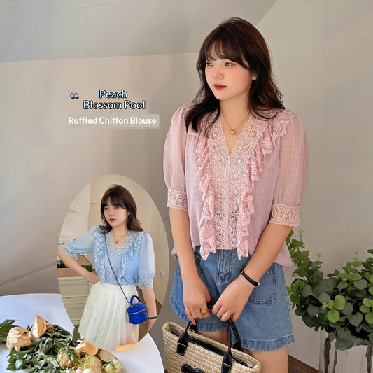 Plus-Size Lace Shirt with Patchwork Detail