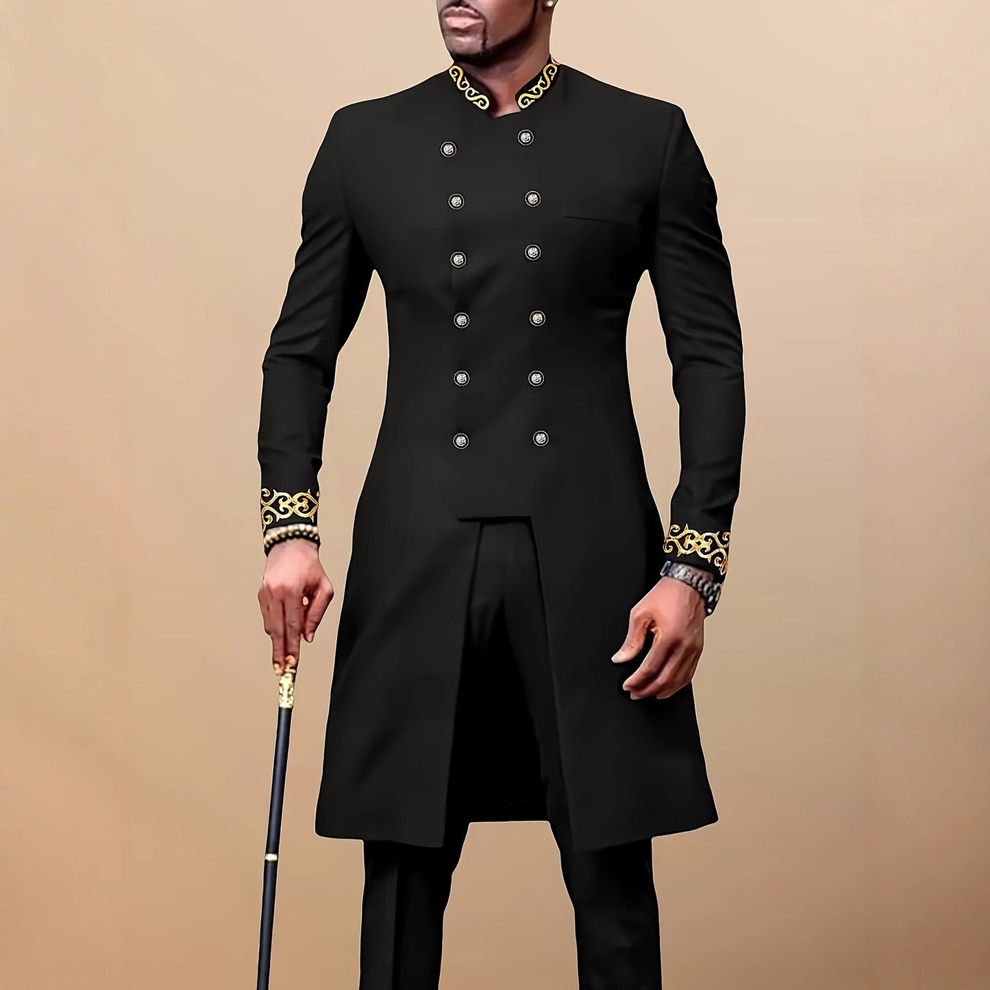 Mens Two-Piece Wedding Suit Casual Embroidered Blazer And Pants