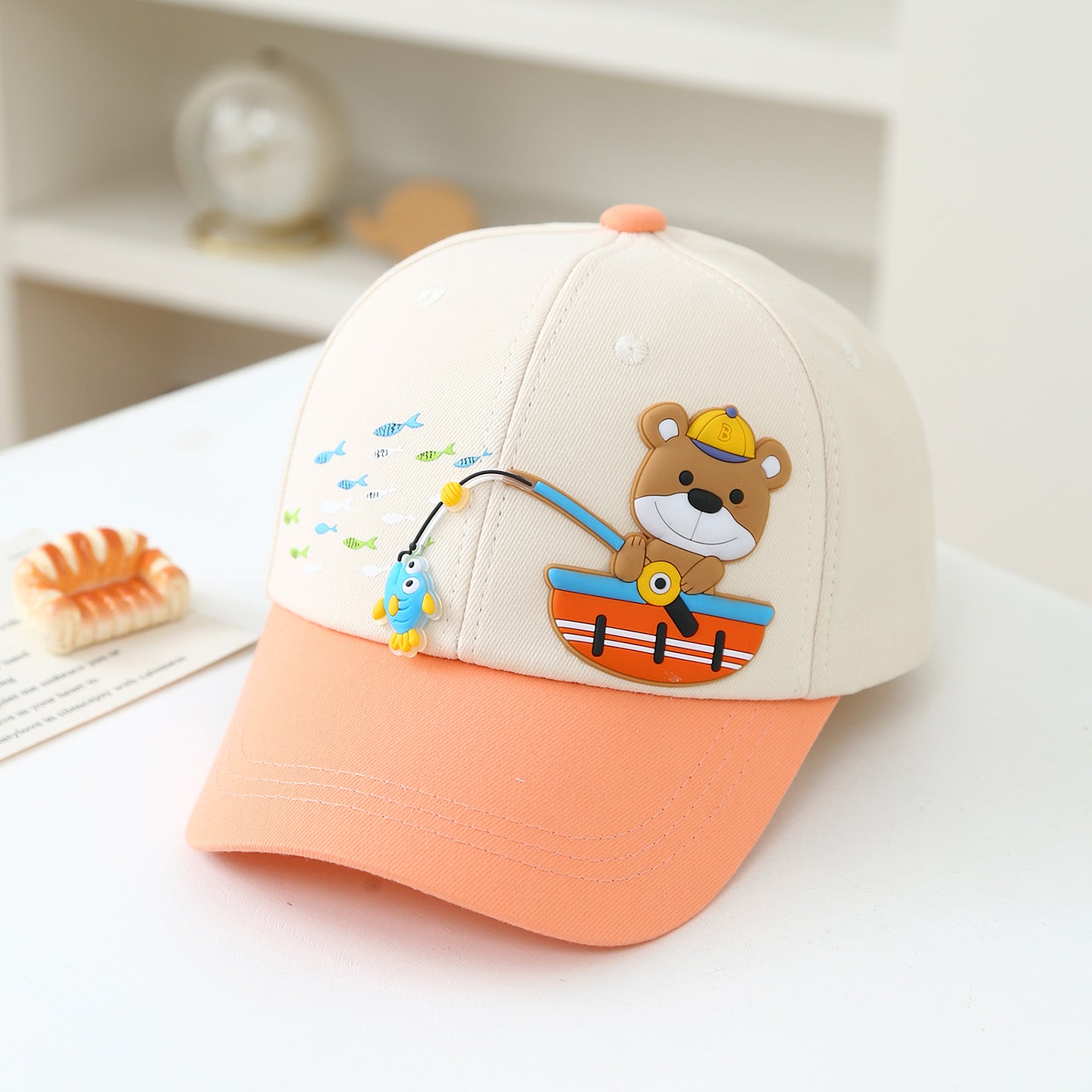 Baby Baseball Cap with Cartoon Teddy Bear Patchwork