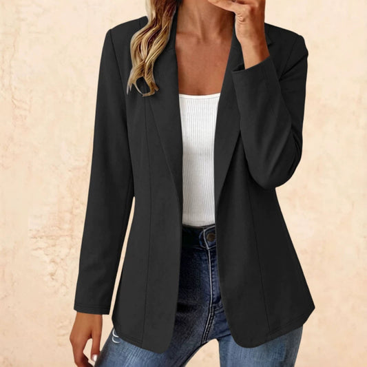 Versatile Long Solid-color Blazer Without Buttons