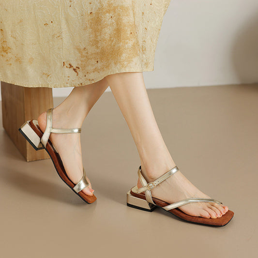 Low-heeled Open-toe Square-toe Breathable Beach Sandals