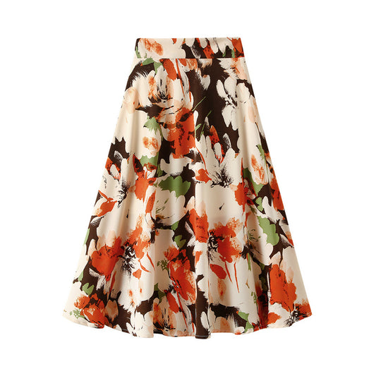 A-Line Skirt, High-Waisted Mid-Length Pleated