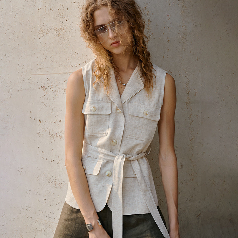 Old Money Style Linen Waistcoat Sleeveless Tencel Linen Cotton Blazer Vest