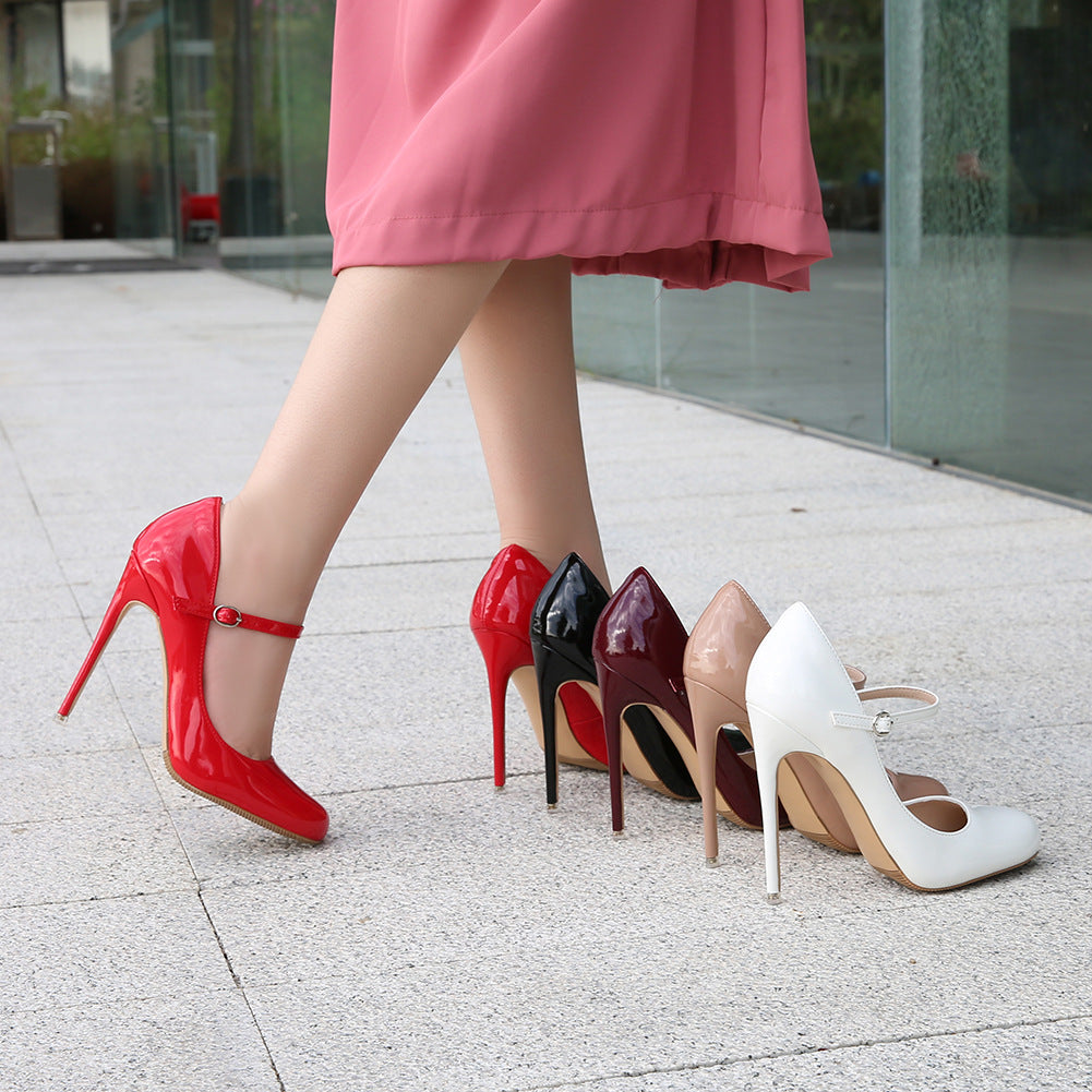 12 Cm Round-Toe High Heels with Wrist Strap