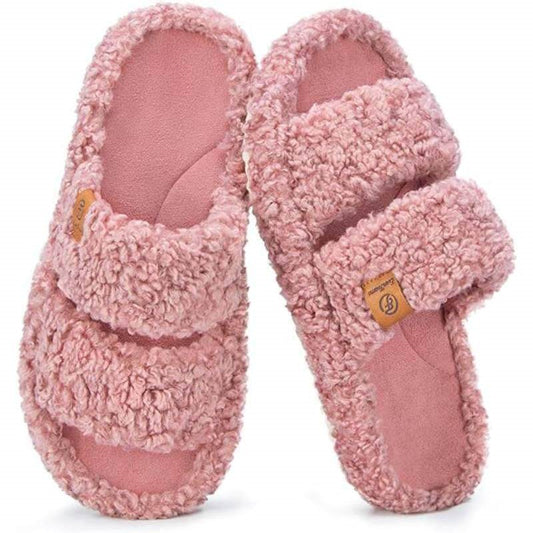 Open Toe Slippers with Fuzzy Memory Foam