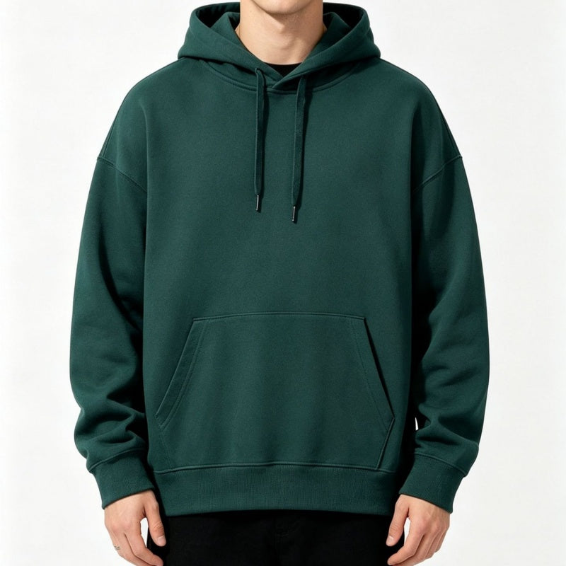 Plain-Colored Hoodie in Loose Fit