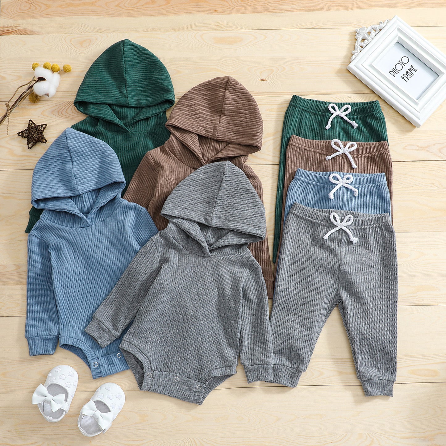 Children's Hooded Romper Set in Solid Colors