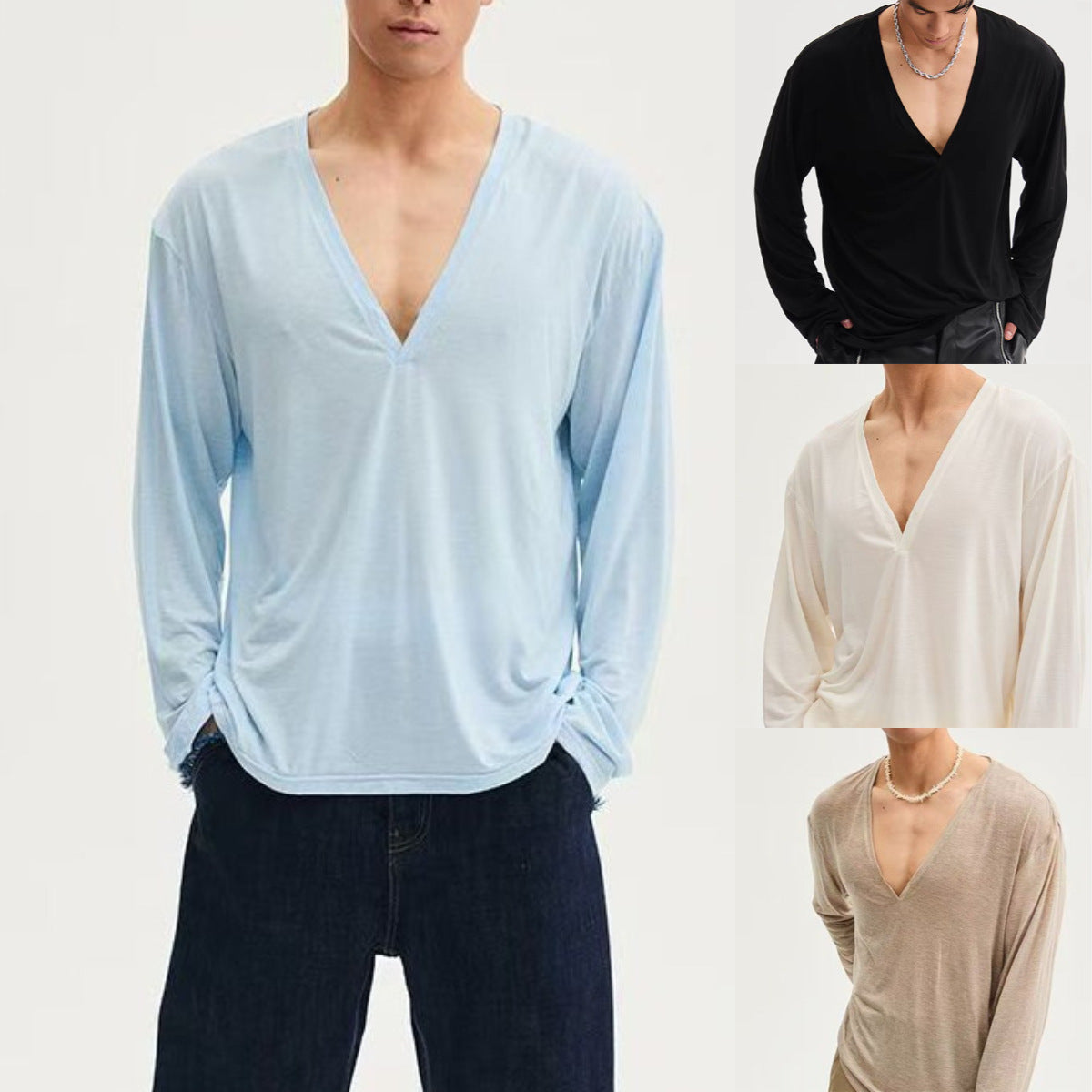 Men's Slightly Sheer Drop-Shoulder Long-Sleeve T-Shirt