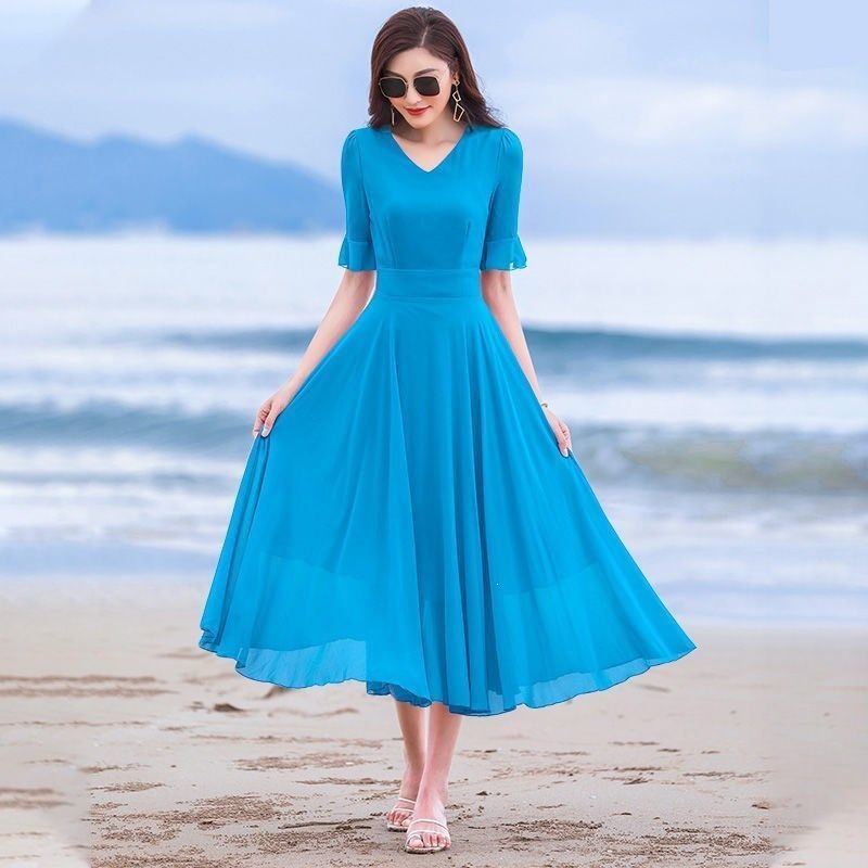 Long-Style Wide-Hem Chiffon Maxi Dress