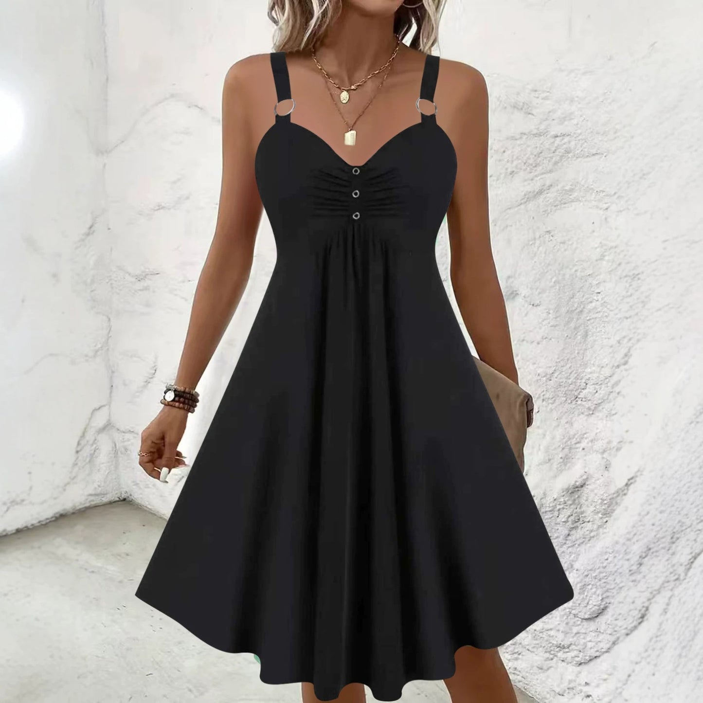 V-Neck Slip Dress, Solid Color Plus Size