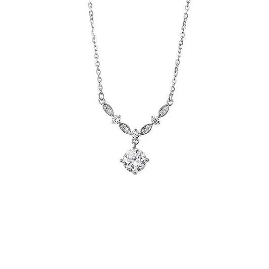 999 Sterling Silver Necklace with V-Shaped Zircon