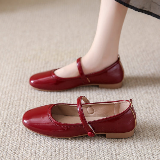 Casual One-strap Low-heeled Round-toe Mary Jane Leather Shoes