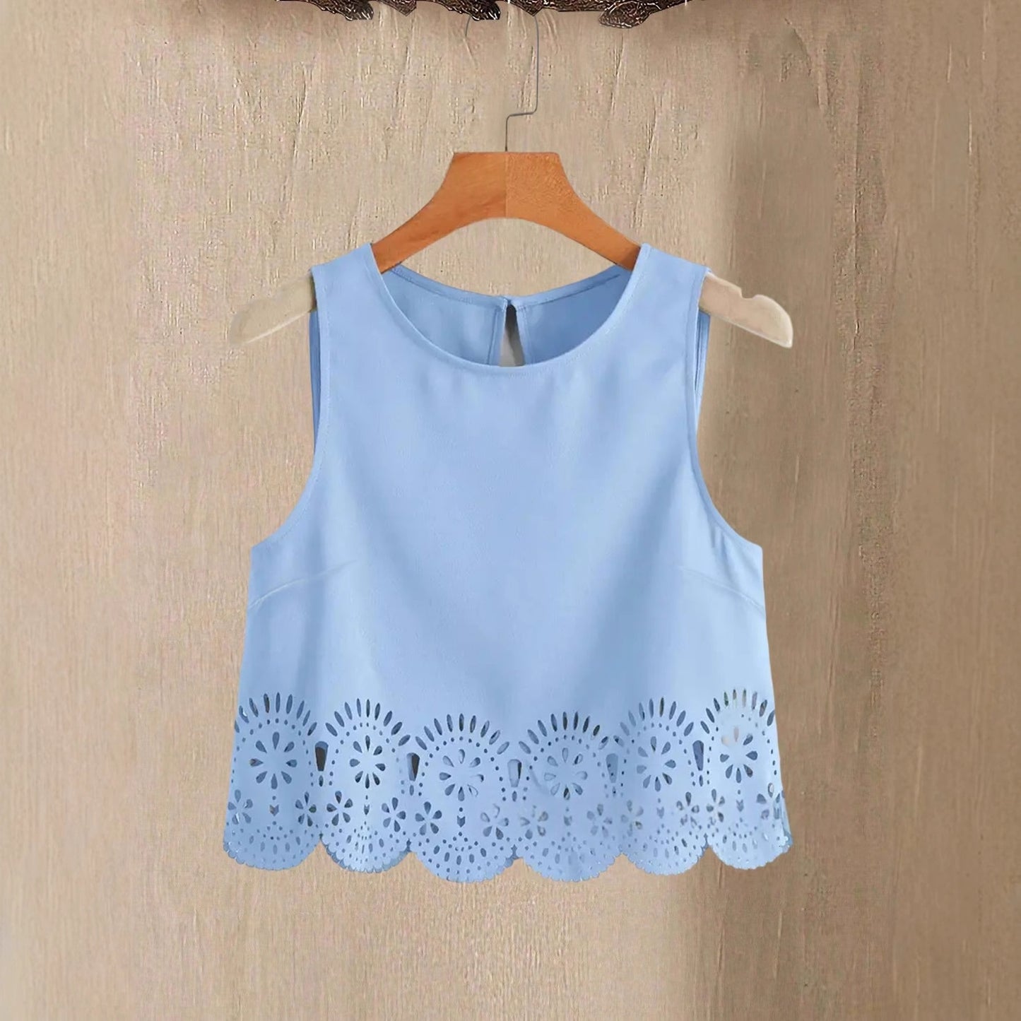 Women's Vest Shirt with Floral Hollow-Out Detail