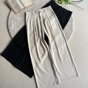 A-Line Suit Pants Cotton-Linen Straight-Leg Wide-Leg