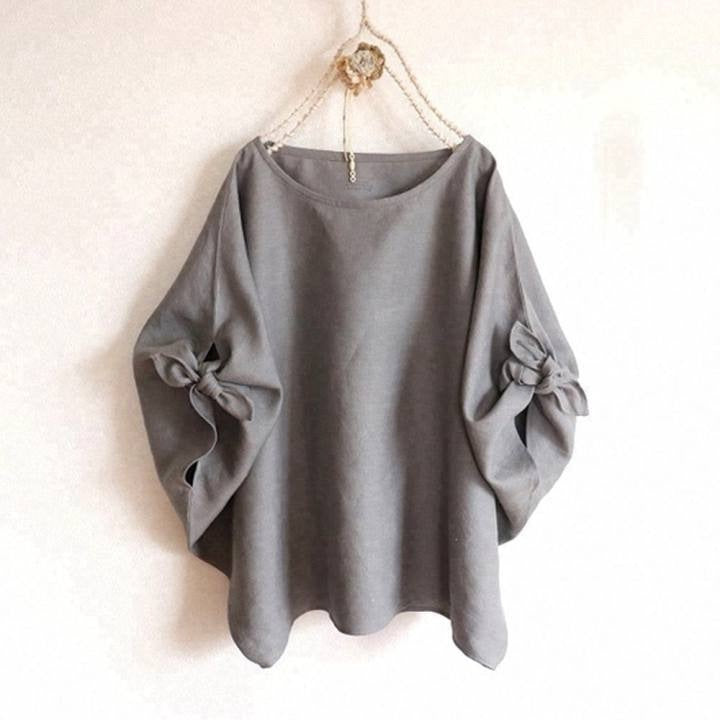 Round-neck, Relaxed-fit Womens Top With Trendy Tie-detail Sleeves