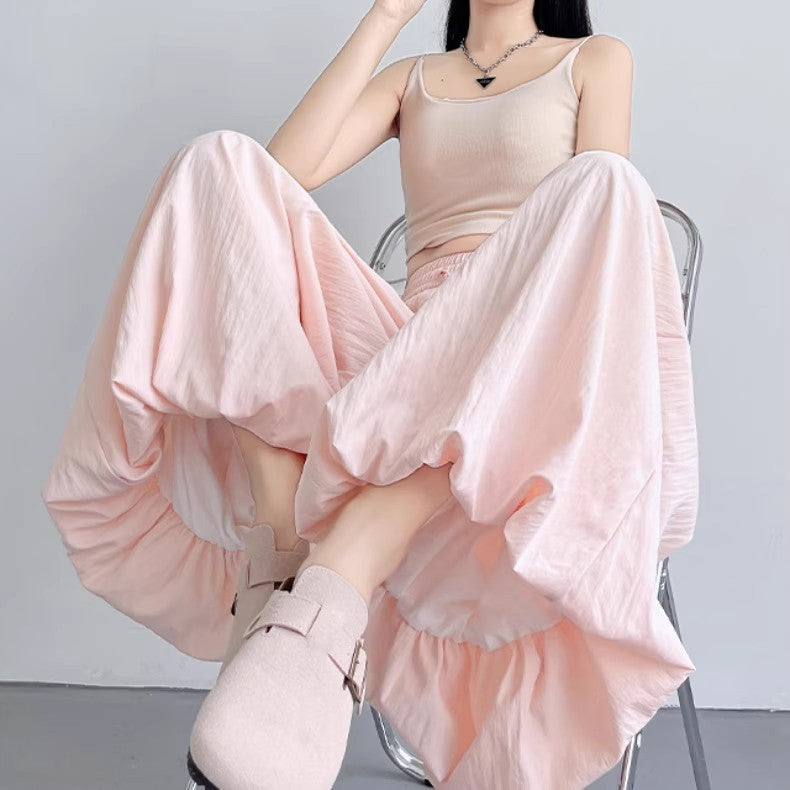 Loose-fitting Lightweight Draping Casual Solid-color Bloomers
