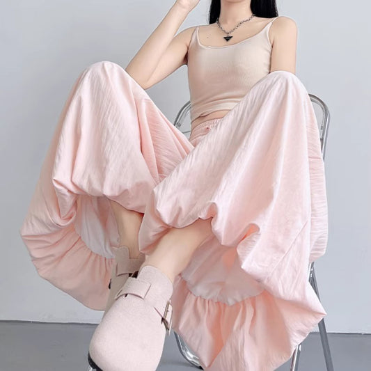 Loose-fitting Lightweight Draping Casual Solid-color Bloomers