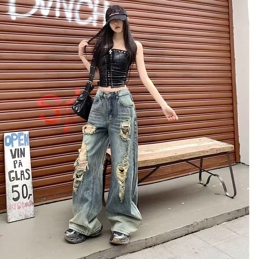 Ripped Denim Jeans With A Vintage American Design Aesthetic