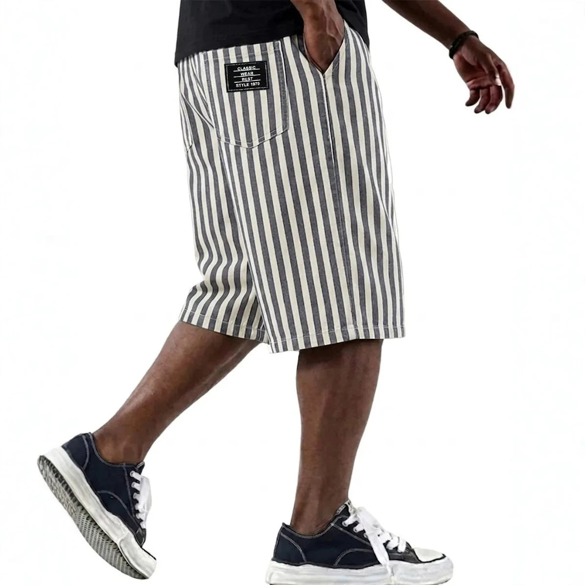 Men's Striped Casual Loose-Fit Multi-Pocket Shorts