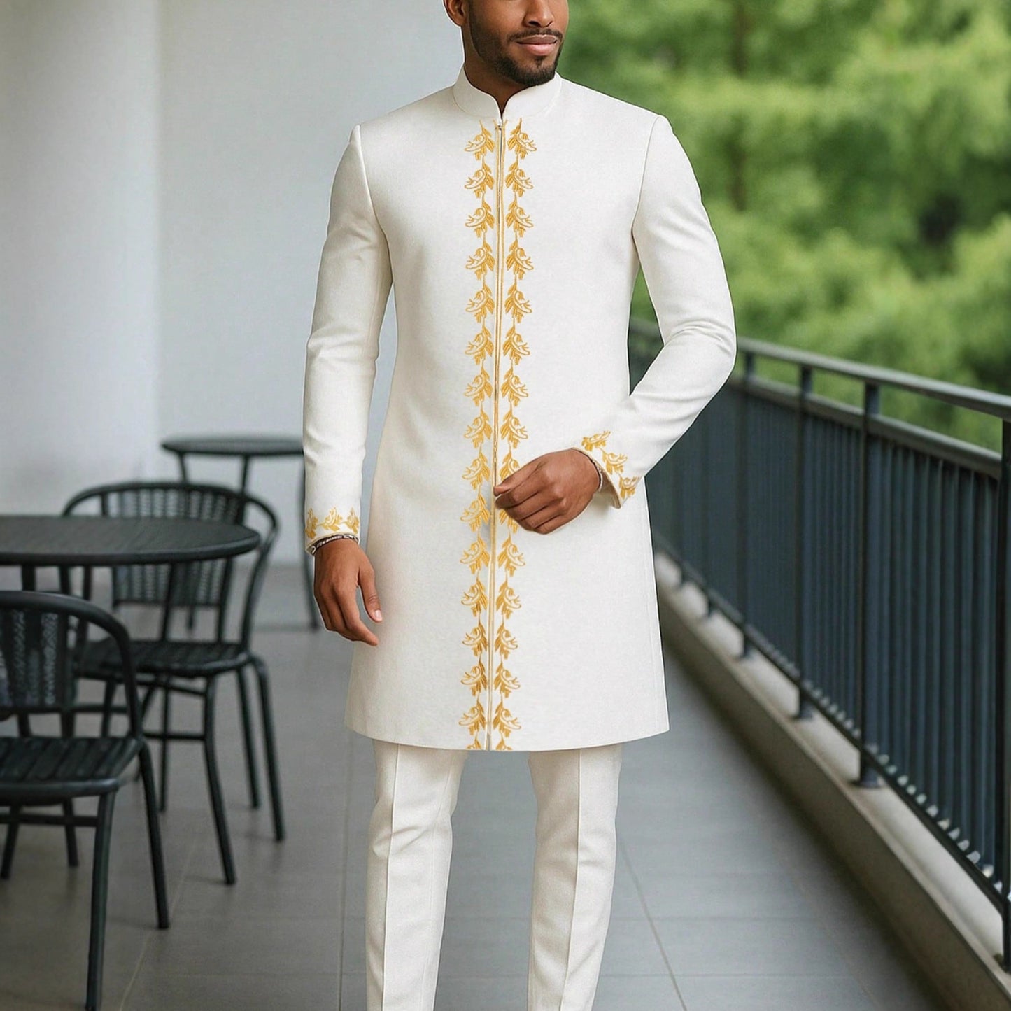 Embroidered Business Suit with Long Sleeves