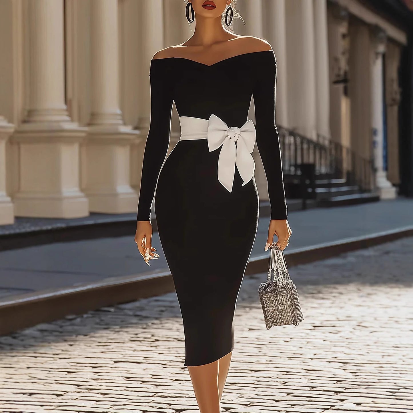 Bow Lace-Up Dress in Solid Color
