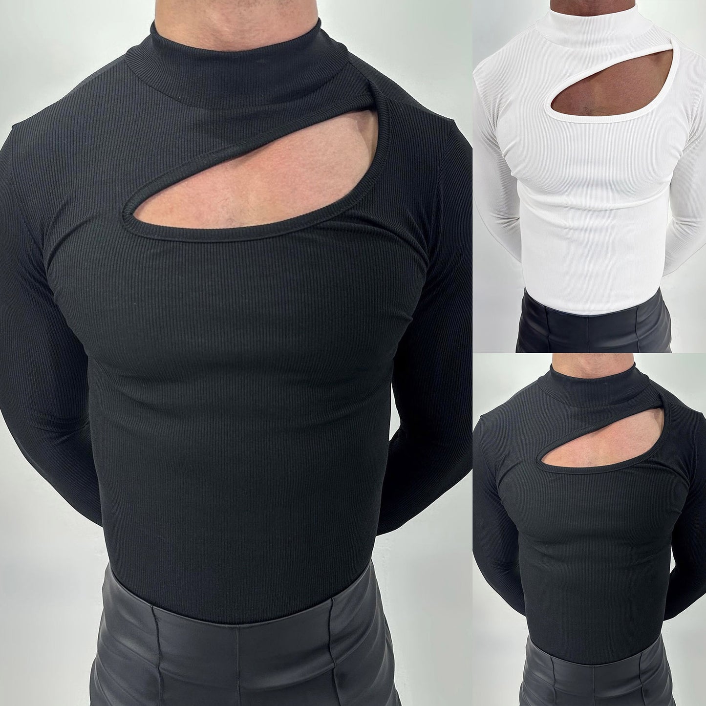 Men's Turtleneck Shirt with Hole Details