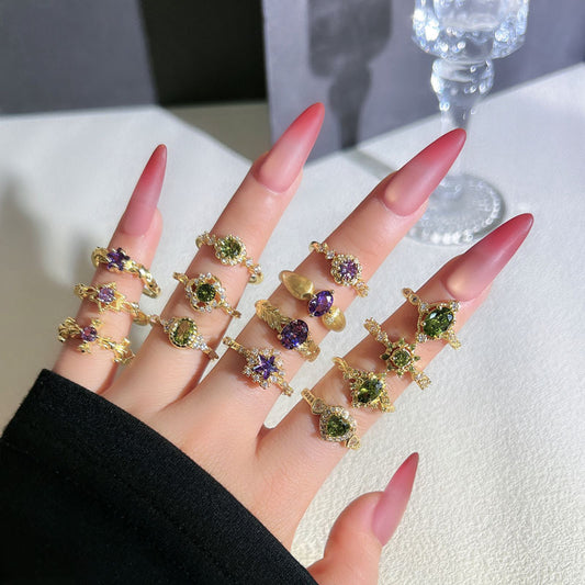 Purple DiamondOlive Green DiamondVintage Ring For Women