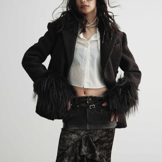 Woolen Coat with Inclined Placket
