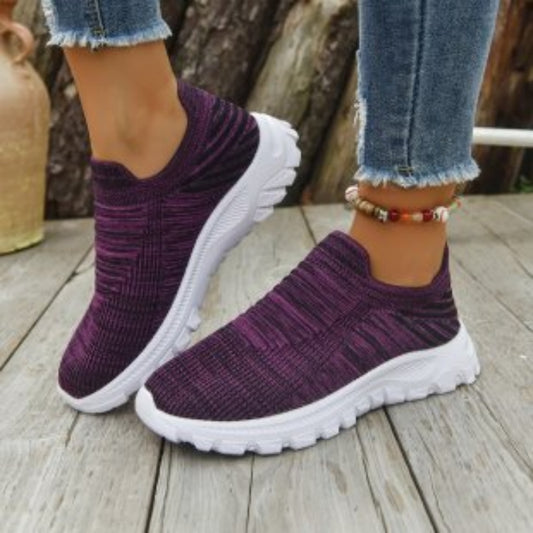 New Mesh Flyknit Low-top Slip-on Sneakers With A Thick Platform Wedge For Women