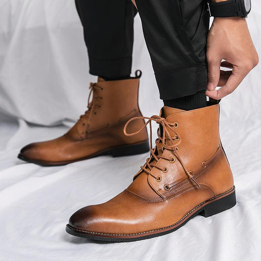 Height-Increasing Pointed-Toe Leather Boots