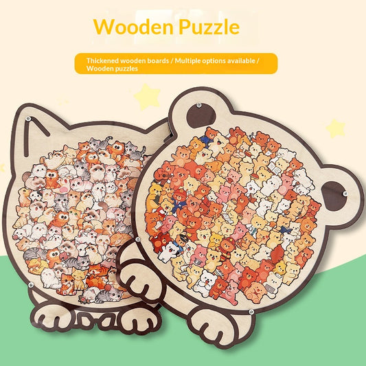 Wooden Cat Puzzle with Irregular Pieces