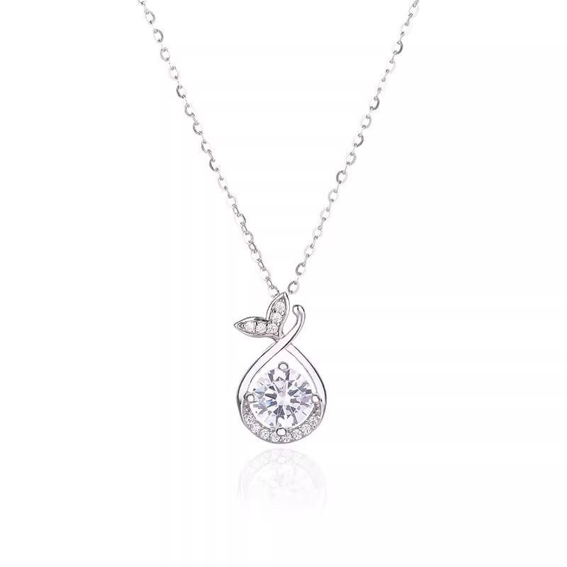 999 Sterling Silver Round Zircon Mermaid Necklace