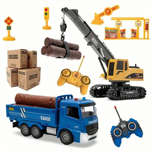 2-in-1 RC Crane Truck Toy with Flashing Lights & DIY Kit