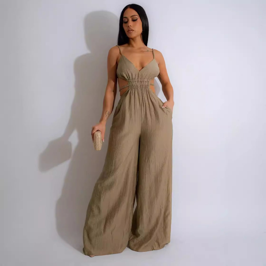 Women's Wide-Leg Jumpsuit with Backless Design