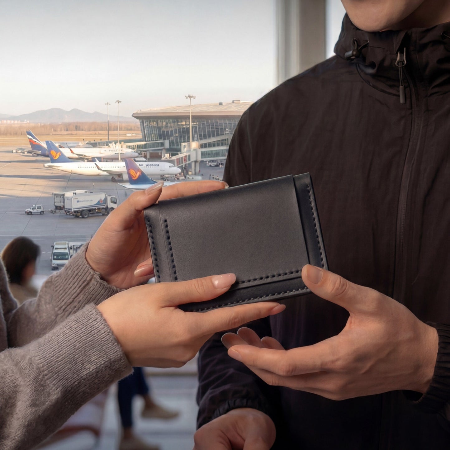 Men's Leather Wallet with Card Slots & Passport Holder