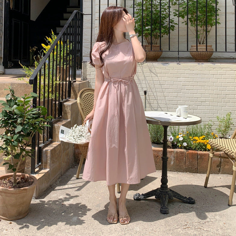 Maxi A-Line Dress with Fitted Waist and Flounce