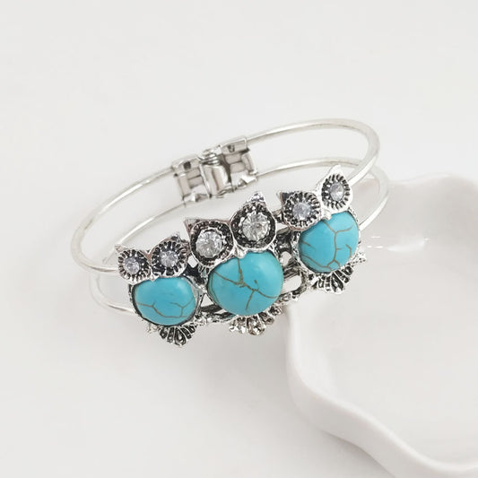 Bohemian Vintage StyleTurquoisecolored Faux Thai Silver Owl