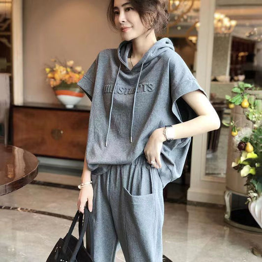 Womens Relaxed  Versatile Two-Piece Set With Short-Sleeved Top And Pants