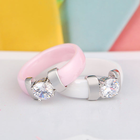 Ceramic Ring with Diamond Inlay