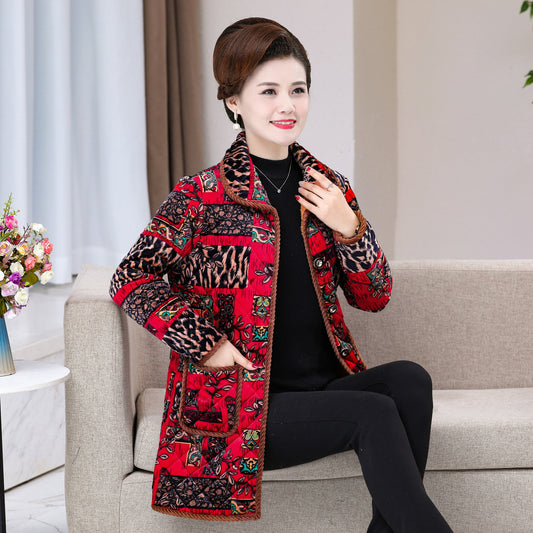Floral-Print Warm Plus-Size Cotton Coat