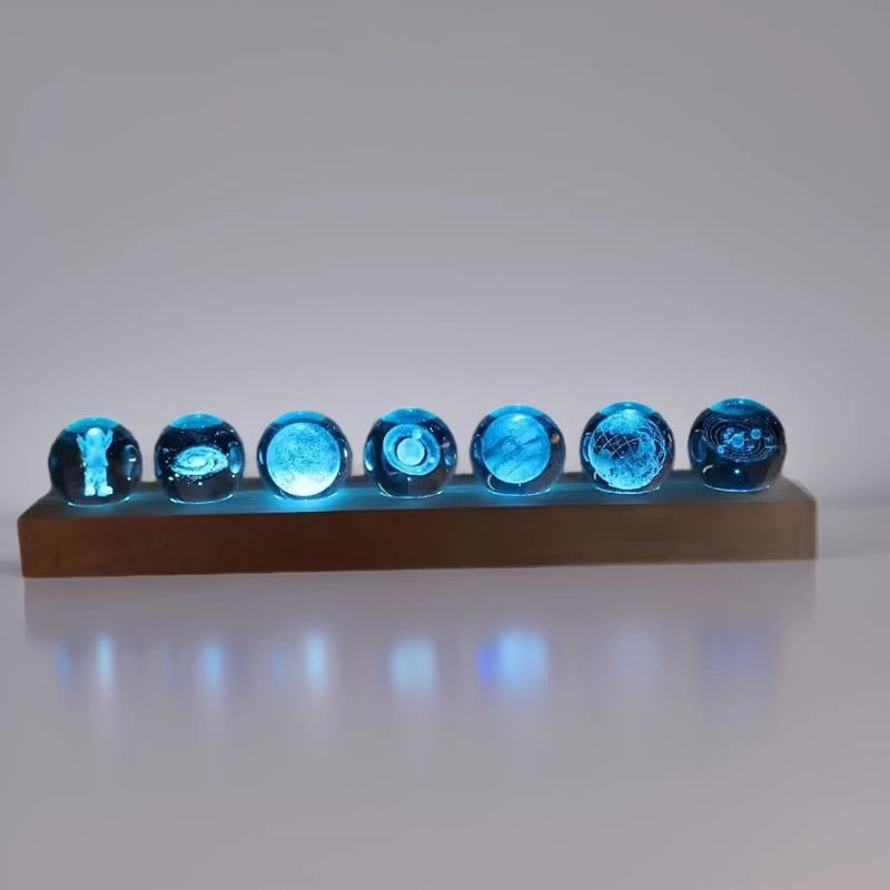 Crystal Ornament with Seven Galaxy Planets