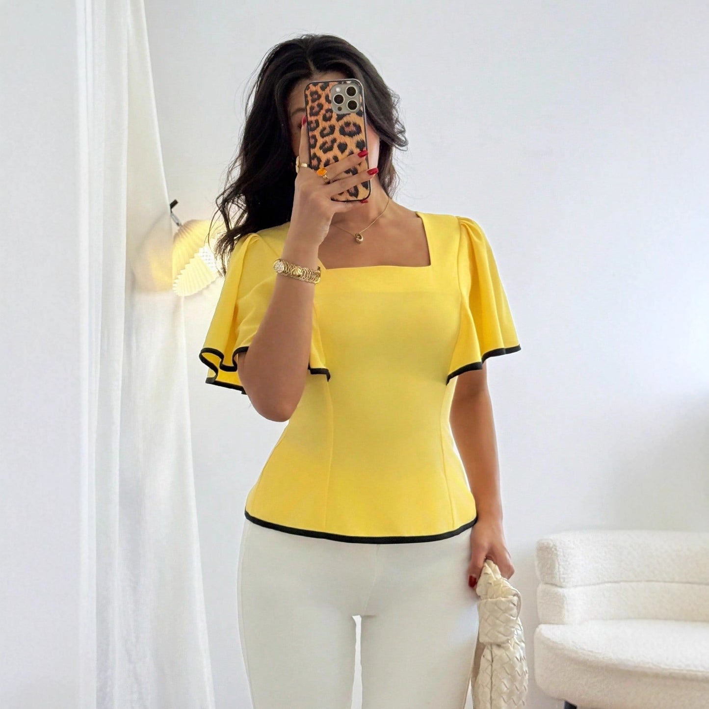 Ruffled Hem T-Shirt in Slim Fit