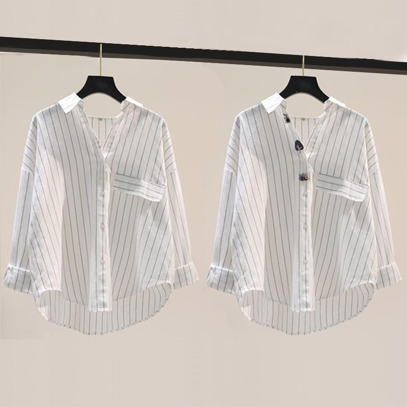 Womens Vertical-Striped Long-Sleeve Shirt