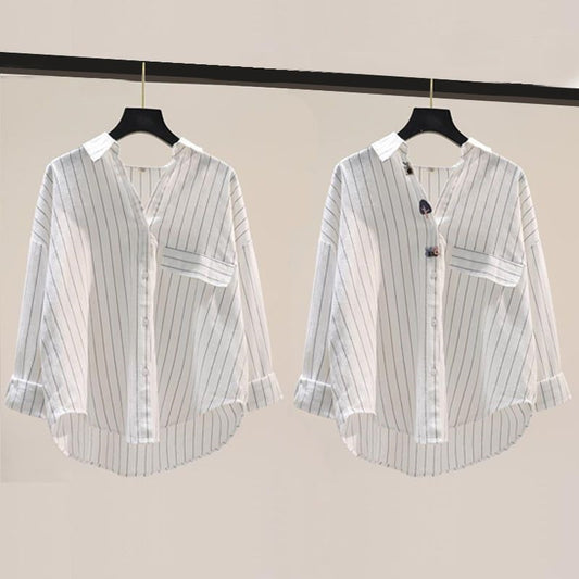 Womens Vertical-Striped Long-Sleeve Shirt